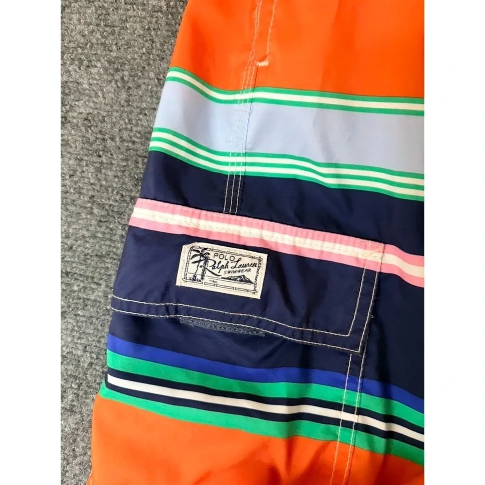 Polo Ralph Lauren Mens Orange Blue Striped Kailua Swim Trunks Shorts Size XL